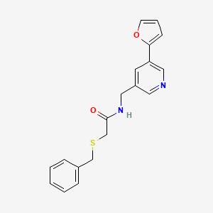2-(benzylthio)-N-((5-(furan-2-yl)pyridin-3-yl)methyl)acetamide