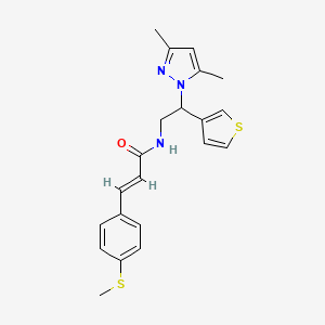 molecular formula C21H23N3OS2 B2516795 (2E)-N-[2-(3,5-dimethyl-1H-pyrazol-1-yl)-2-(thiophen-3-yl)ethyl]-3-[4-(methylsulfanyl)phenyl]prop-2-enamide CAS No. 2097939-43-8