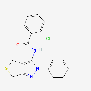 molecular formula C19H16ClN3OS B2516799 2-氯-N-[2-(4-甲基苯基)-4,6-二氢噻吩并[3,4-c]吡唑-3-基]苯甲酰胺 CAS No. 361171-94-0
