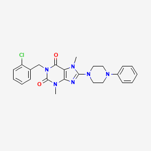 molecular formula C24H25ClN6O2 B2516803 1-(2-chlorobenzyl)-3,7-dimethyl-8-(4-phenylpiperazin-1-yl)-1H-purine-2,6(3H,7H)-dione CAS No. 923217-80-5