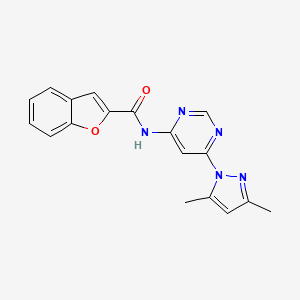 molecular formula C18H15N5O2 B2516804 N-(6-(3,5-dimethyl-1H-pyrazol-1-yl)pyrimidin-4-yl)benzofuran-2-carboxamide CAS No. 1797970-21-8