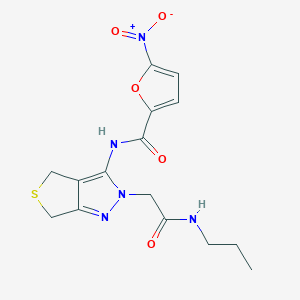 molecular formula C15H17N5O5S B2516818 5-nitro-N-(2-(2-oxo-2-(propylamino)ethyl)-4,6-dihydro-2H-thieno[3,4-c]pyrazol-3-yl)furan-2-carboxamide CAS No. 1105246-79-4