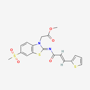 molecular formula C18H16N2O5S3 B2516821 methyl 2-((Z)-6-(methylsulfonyl)-2-(((E)-3-(thiophen-2-yl)acryloyl)imino)benzo[d]thiazol-3(2H)-yl)acetate CAS No. 865198-48-7