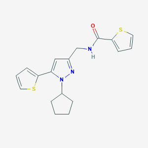 molecular formula C18H19N3OS2 B2516824 N-((1-环戊基-5-(噻吩-2-基)-1H-吡唑-3-基)甲基)噻吩-2-甲酰胺 CAS No. 1421449-87-7