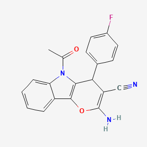 B2516830 5-Acetyl-2-amino-4-(4-fluorophenyl)-4,5-dihydropyrano[3,2-b]indole-3-carbonitrile CAS No. 327099-13-8