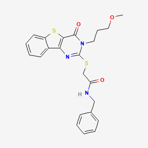 molecular formula C23H23N3O3S2 B2516832 N-苄基-2-[[3-(3-甲氧基丙基)-4-氧代-[1]苯并噻吩并[3,2-d]嘧啶-2-基]硫代]乙酰胺 CAS No. 866014-28-0