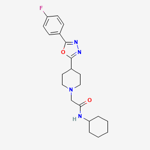 molecular formula C21H27FN4O2 B2516835 N-cyclohexyl-2-(4-(5-(4-fluorophenyl)-1,3,4-oxadiazol-2-yl)piperidin-1-yl)acetamide CAS No. 1251610-40-8