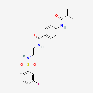 molecular formula C19H21F2N3O4S B2516851 N-(2-(2,5-二氟苯磺酰胺)乙基)-4-异丁酰胺基苯甲酰胺 CAS No. 1091442-30-6