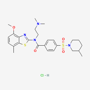 molecular formula C26H35ClN4O4S2 B2516879 N-(2-(dimethylamino)ethyl)-N-(4-methoxy-7-methylbenzo[d]thiazol-2-yl)-4-((3-methylpiperidin-1-yl)sulfonyl)benzamide hydrochloride CAS No. 1321751-78-3