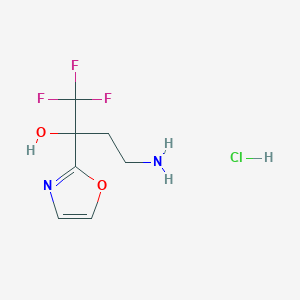 molecular formula C7H10ClF3N2O2 B2516893 4-Amino-1,1,1-trifluoro-2-(1,3-oxazol-2-yl)butan-2-ol;hydrochloride CAS No. 2253631-20-6