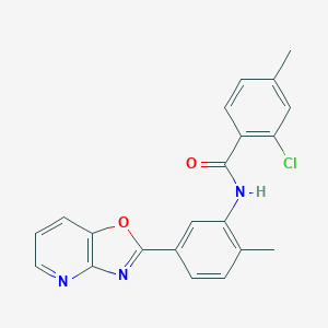 molecular formula C21H16ClN3O2 B251690 2-chloro-4-methyl-N-(2-methyl-5-[1,3]oxazolo[4,5-b]pyridin-2-ylphenyl)benzamide 