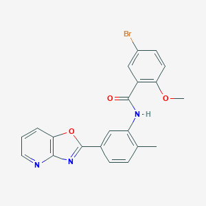 molecular formula C21H16BrN3O3 B251691 5-bromo-2-methoxy-N-(2-methyl-5-[1,3]oxazolo[4,5-b]pyridin-2-ylphenyl)benzamide 