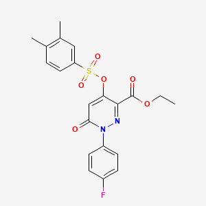 molecular formula C21H19FN2O6S B2516939 Ethyl 4-(((3,4-dimethylphenyl)sulfonyl)oxy)-1-(4-fluorophenyl)-6-oxo-1,6-dihydropyridazine-3-carboxylate CAS No. 899759-91-2