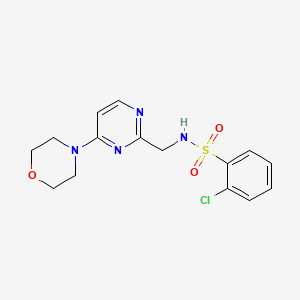 molecular formula C15H17ClN4O3S B2516941 2-氯-N-((4-吗啉并嘧啶-2-基)甲基)苯磺酰胺 CAS No. 1797078-21-7