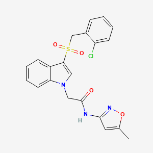 molecular formula C21H18ClN3O4S B2516989 2-(3-((2-氯苯甲基)磺酰基)-1H-吲哚-1-基)-N-(5-甲基异恶唑-3-基)乙酰胺 CAS No. 894029-92-6