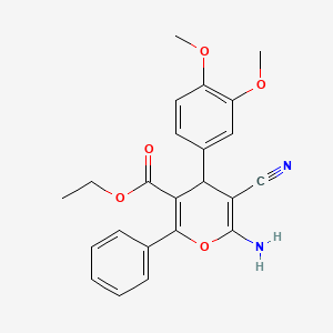 molecular formula C23H22N2O5 B2516998 6-氨基-5-氰基-4-(3,4-二甲氧基苯基)-2-苯基-4H-吡喃-3-羧酸乙酯 CAS No. 489414-53-1