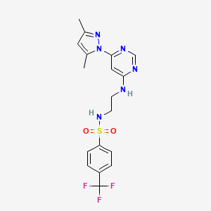 molecular formula C18H19F3N6O2S B2517008 N-(2-((6-(3,5-dimethyl-1H-pyrazol-1-yl)pyrimidin-4-yl)amino)ethyl)-4-(trifluoromethyl)benzenesulfonamide CAS No. 1170301-16-2