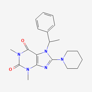 molecular formula C20H25N5O2 B2517018 1,3-dimethyl-7-(1-phenylethyl)-8-(piperidin-1-yl)-1H-purine-2,6(3H,7H)-dione CAS No. 1105197-24-7