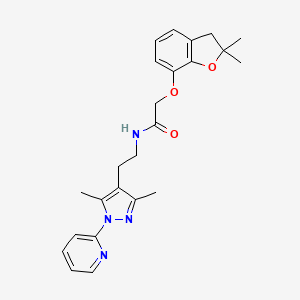 molecular formula C24H28N4O3 B2517023 N-(2-(3,5-dimethyl-1-(pyridin-2-yl)-1H-pyrazol-4-yl)ethyl)-2-((2,2-dimethyl-2,3-dihydrobenzofuran-7-yl)oxy)acetamide CAS No. 2034544-39-1
