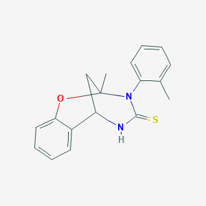 molecular formula C18H18N2OS B2517028 2-methyl-3-(2-methylphenyl)-2,3,5,6-tetrahydro-4H-2,6-methano-1,3,5-benzoxadiazocine-4-thione CAS No. 702655-54-7