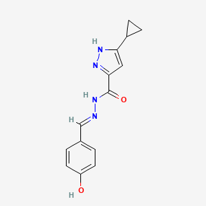 molecular formula C14H14N4O2 B2517047 3-环丙基-N'-[(E)-(4-羟基苯基)亚甲基]-1H-吡唑-5-甲酰肼 CAS No. 306302-05-6