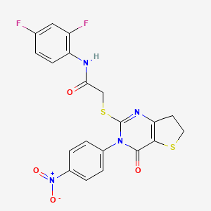 molecular formula C20H14F2N4O4S2 B2517075 N-(2,4-二氟苯基)-2-((3-(4-硝基苯基)-4-氧代-3,4,6,7-四氢噻吩并[3,2-d]嘧啶-2-基)硫代)乙酰胺 CAS No. 687568-49-6