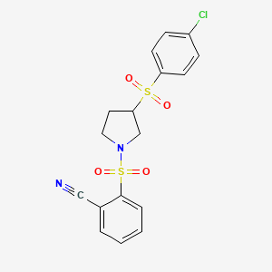 molecular formula C17H15ClN2O4S2 B2517083 2-((3-((4-氯苯基)磺酰基)吡咯烷-1-基)磺酰基)苯甲腈 CAS No. 1448069-64-4