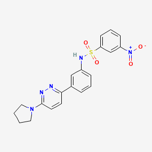 molecular formula C20H19N5O4S B2517085 3-硝基-N-(3-(6-(吡咯烷-1-基)嘧啶-3-基)苯基)苯磺酰胺 CAS No. 898446-35-0