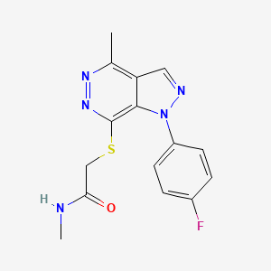 molecular formula C15H14FN5OS B2517091 2-((1-(4-fluorophenyl)-4-methyl-1H-pyrazolo[3,4-d]pyridazin-7-yl)thio)-N-methylacetamide CAS No. 1105202-68-3