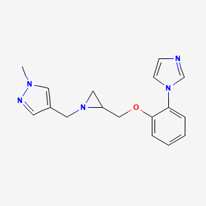 molecular formula C17H19N5O B2517092 4-[[2-[(2-Imidazol-1-ylphenoxy)methyl]aziridin-1-yl]methyl]-1-methylpyrazole CAS No. 2418704-95-5
