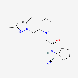 molecular formula C19H29N5O B2517109 N-(1-cyanocyclopentyl)-2-{2-[(3,5-dimethyl-1H-pyrazol-1-yl)methyl]piperidin-1-yl}acetamide CAS No. 1333680-68-4