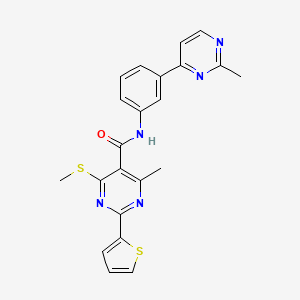 molecular formula C22H19N5OS2 B2517110 4-methyl-N-[3-(2-methylpyrimidin-4-yl)phenyl]-6-(methylsulfanyl)-2-(thiophen-2-yl)pyrimidine-5-carboxamide CAS No. 1223717-66-5