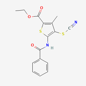 molecular formula C16H14N2O3S2 B2517111 Ethyl 5-benzamido-3-methyl-4-thiocyanatothiophene-2-carboxylate CAS No. 681156-26-3