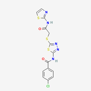 molecular formula C14H10ClN5O2S3 B2517116 4-chloro-N-(5-((2-oxo-2-(thiazol-2-ylamino)ethyl)thio)-1,3,4-thiadiazol-2-yl)benzamide CAS No. 392299-61-5