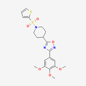 molecular formula C20H23N3O6S2 B2517119 1-(2-Thienylsulfonyl)-4-[3-(3,4,5-trimethoxyphenyl)-1,2,4-oxadiazol-5-yl]piperidine CAS No. 946370-26-9