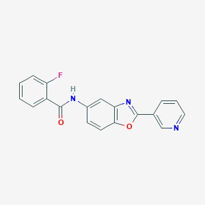 molecular formula C19H12FN3O2 B251713 2-Fluoro-N-(2-pyridin-3-yl-benzooxazol-5-yl)-benzamide 
