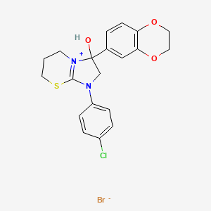 molecular formula C20H20BrClN2O3S B2517140 1-(4-chlorophenyl)-3-(2,3-dihydrobenzo[b][1,4]dioxin-6-yl)-3-hydroxy-3,5,6,7-tetrahydro-2H-imidazo[2,1-b][1,3]thiazin-1-ium bromide CAS No. 1101752-15-1