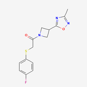 molecular formula C14H14FN3O2S B2517158 2-((4-Fluorophenyl)thio)-1-(3-(3-methyl-1,2,4-oxadiazol-5-yl)azetidin-1-yl)ethanone CAS No. 1286727-83-0