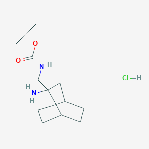 molecular formula C14H27ClN2O2 B2517163 Tert-butyl N-[(2-amino-2-bicyclo[2.2.2]octanyl)methyl]carbamate;hydrochloride CAS No. 2361731-79-3