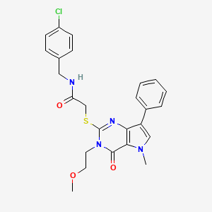 molecular formula C25H25ClN4O3S B2517168 N-(4-chlorobenzyl)-2-((3-(2-methoxyethyl)-5-methyl-4-oxo-7-phenyl-4,5-dihydro-3H-pyrrolo[3,2-d]pyrimidin-2-yl)thio)acetamide CAS No. 1112035-96-7
