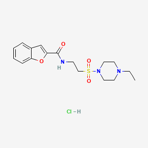 molecular formula C17H24ClN3O4S B2517177 N-(2-((4-ethylpiperazin-1-yl)sulfonyl)ethyl)benzofuran-2-carboxamide hydrochloride CAS No. 1185027-12-6
