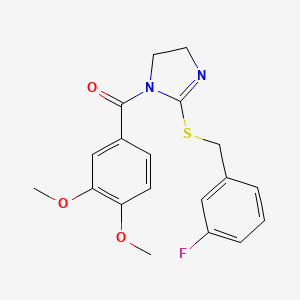 molecular formula C19H19FN2O3S B2517192 (3,4-二甲氧基苯基)-[2-[(3-氟苯基)甲硫基]-4,5-二氢咪唑-1-基]甲苯酮 CAS No. 851864-97-6