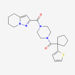 molecular formula C22H28N4O2S B2517194 (4,5,6,7-四氢吡唑并[1,5-a]吡啶-2-基)(4-(1-(噻吩-2-基)环戊烷羰基)哌嗪-1-基)甲酮 CAS No. 2034263-58-4