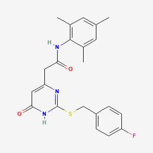 molecular formula C22H22FN3O2S B2517203 2-(2-((4-fluorobenzyl)thio)-6-oxo-1,6-dihydropyrimidin-4-yl)-N-mesitylacetamide CAS No. 1105236-52-9