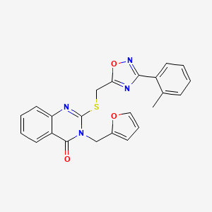 molecular formula C23H18N4O3S B2517215 3-(furan-2-ylmethyl)-2-(((3-(o-tolyl)-1,2,4-oxadiazol-5-yl)methyl)thio)quinazolin-4(3H)-one CAS No. 1021219-45-3