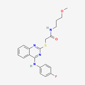 molecular formula C20H21FN4O2S B2517220 2-[4-(4-fluoroanilino)quinazolin-2-yl]sulfanyl-N-(3-methoxypropyl)acetamide CAS No. 688355-65-9