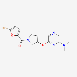 molecular formula C15H17BrN4O3 B2517245 （5-溴呋喃-2-基）（3-（（6-（二甲氨基）吡嗪-2-基）氧基）吡咯烷-1-基）甲酮 CAS No. 2034334-58-0