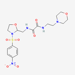 molecular formula C18H25N5O8S B2517248 N1-(2-吗啉乙基)-N2-((3-((4-硝基苯基)磺酰)恶唑烷-2-基)甲基)草酰胺 CAS No. 868981-99-1