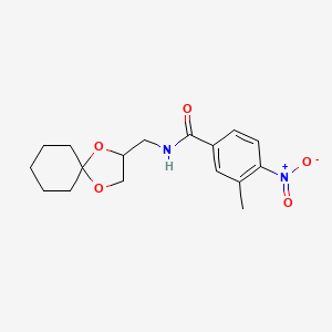 molecular formula C17H22N2O5 B2517251 N-(1,4-二氧杂螺[4.5]癸-2-基甲基)-3-甲基-4-硝基苯甲酰胺 CAS No. 923114-10-7