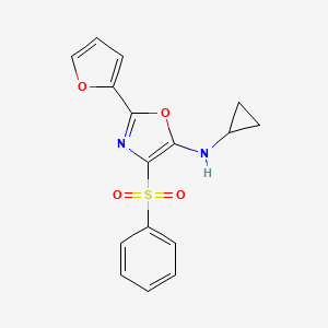 molecular formula C16H14N2O4S B2517262 N-环丙基-2-(呋喃-2-基)-4-(苯磺酰基)恶唑-5-胺 CAS No. 342433-25-4